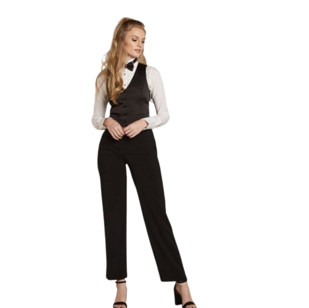 Little Black Tux Black Formal Office Straight Wide Fit Tuxedo Pants - Women's